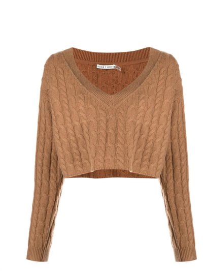 alice + olivia Ayden V-Neck Cable Knit Pullover Cropped Top Sweater product