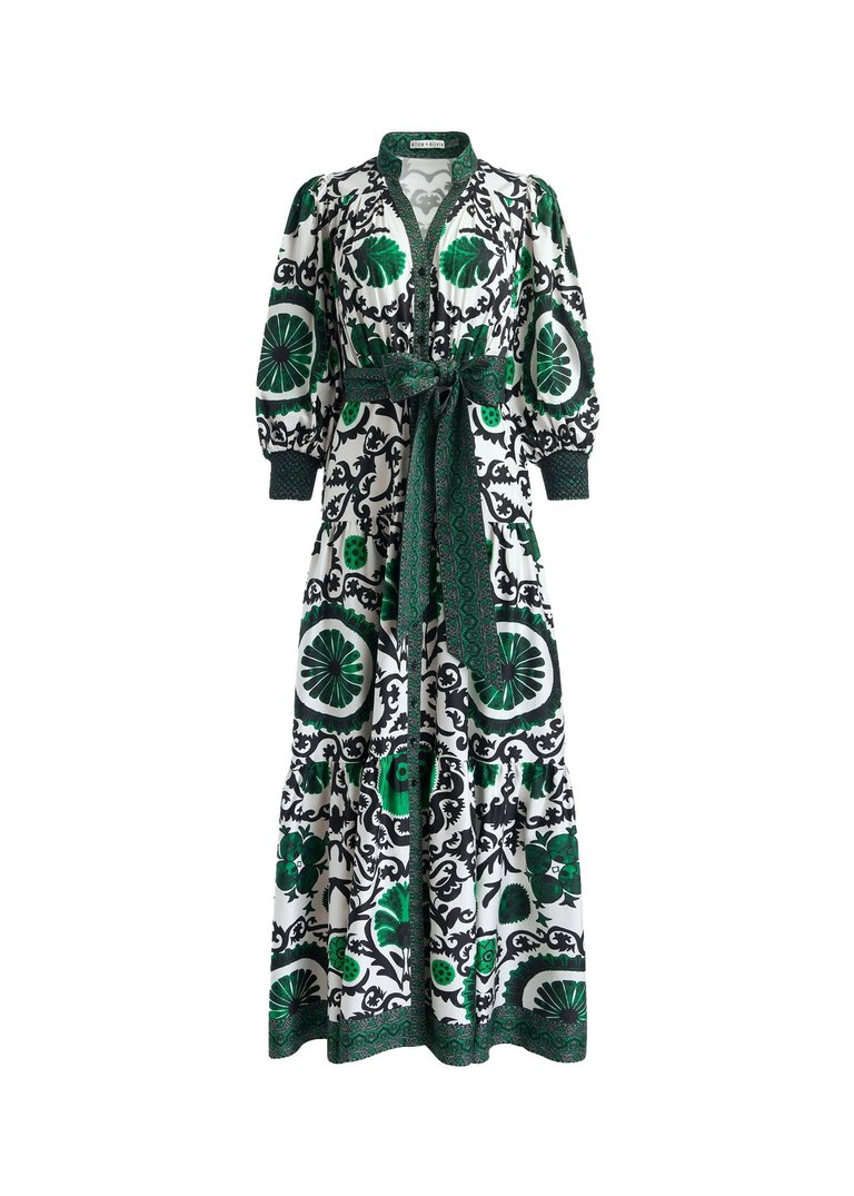 Cora Voluminous Tiered Midi Shirtdress - Monarch Light Emerald Green