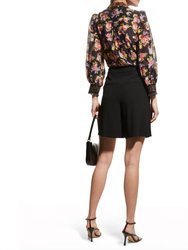 Cosima Floral Silk Blouson-Sleeve Button-Front Top
