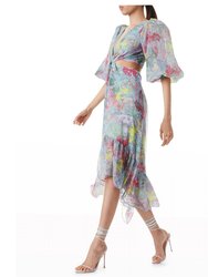 Katia Twist-Front Floral Cutout High Low Dress