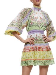 Lavinia Blouson Sleeve Open Back Mini Dress - Floral Fest