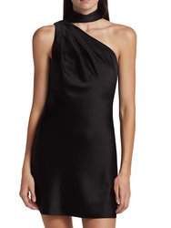 Leola One-Shoulder Scarf Mini Dress - Black