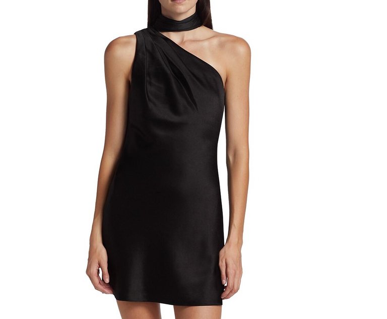 Leola One-Shoulder Scarf Mini Dress - Black