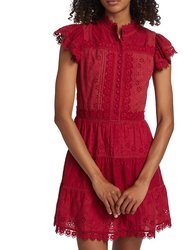 Marina Tiered Embr Mini Dress - Red