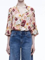 Reilly Blouse In Juniper Floral Rose