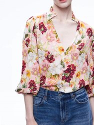 Reilly Blouse In Juniper Floral Rose