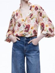 Reilly Blouse In Juniper Floral Rose - Juniper Floral Rose