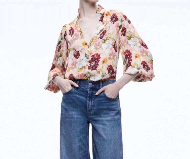 Reilly Blouse In Juniper Floral Rose - Juniper Floral Rose