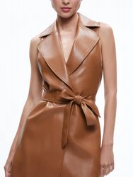 Rozlynn Vegan Long Belted Vest - Camel