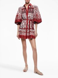 Tiffie Blouson Sleeve Mini Dress - Red/Off White