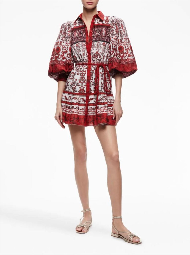 Tiffie Blouson Sleeve Mini Dress - Red/Off White