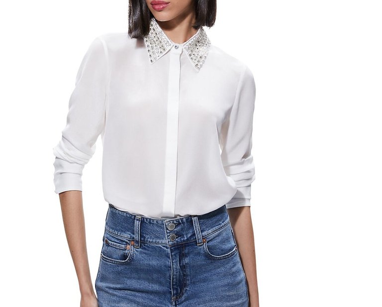 Willa Embellished Placket Top Blouse - White