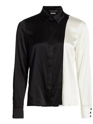 Willa Stretch Silk Color Block Long Sleeve Shirt