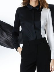 Willa Stretch Silk Color Block Long Sleeve Shirt - Black/White