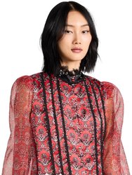 Women Bettina Top Allure Medallion Red Print Polyester Shirt - Red