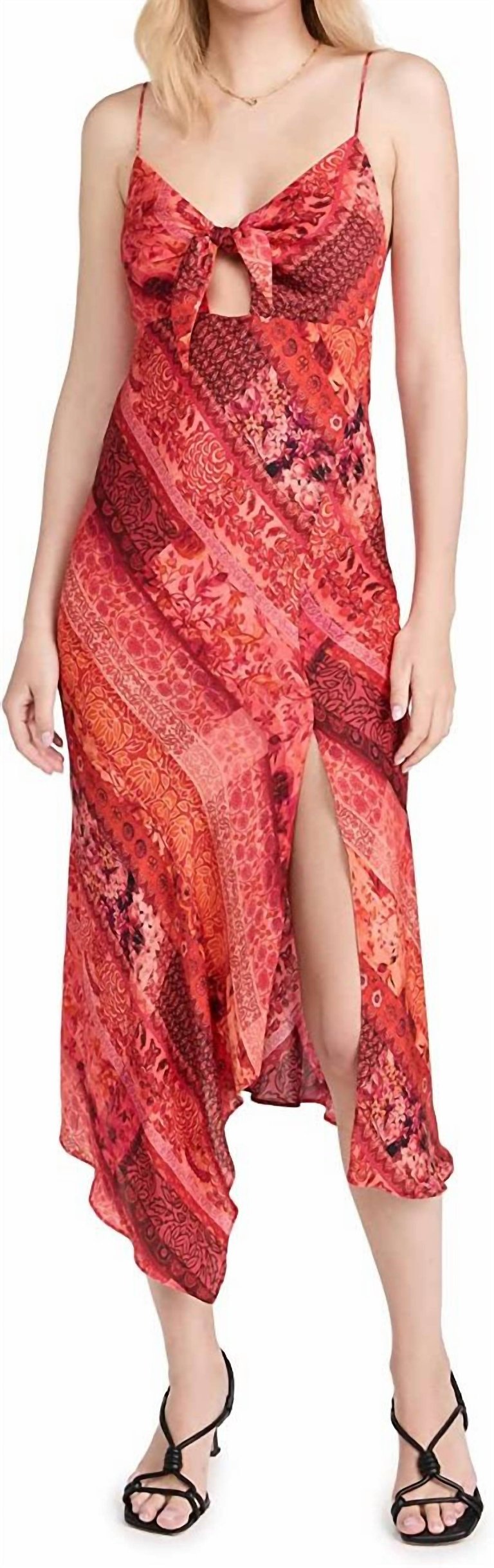 Women New Harmony Vintage Summer Sleeveless Midi Dress Floral - Bright Coral Red Floral