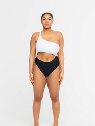 Mombasa Asymmetric One Piece (White and Black) - White and Black