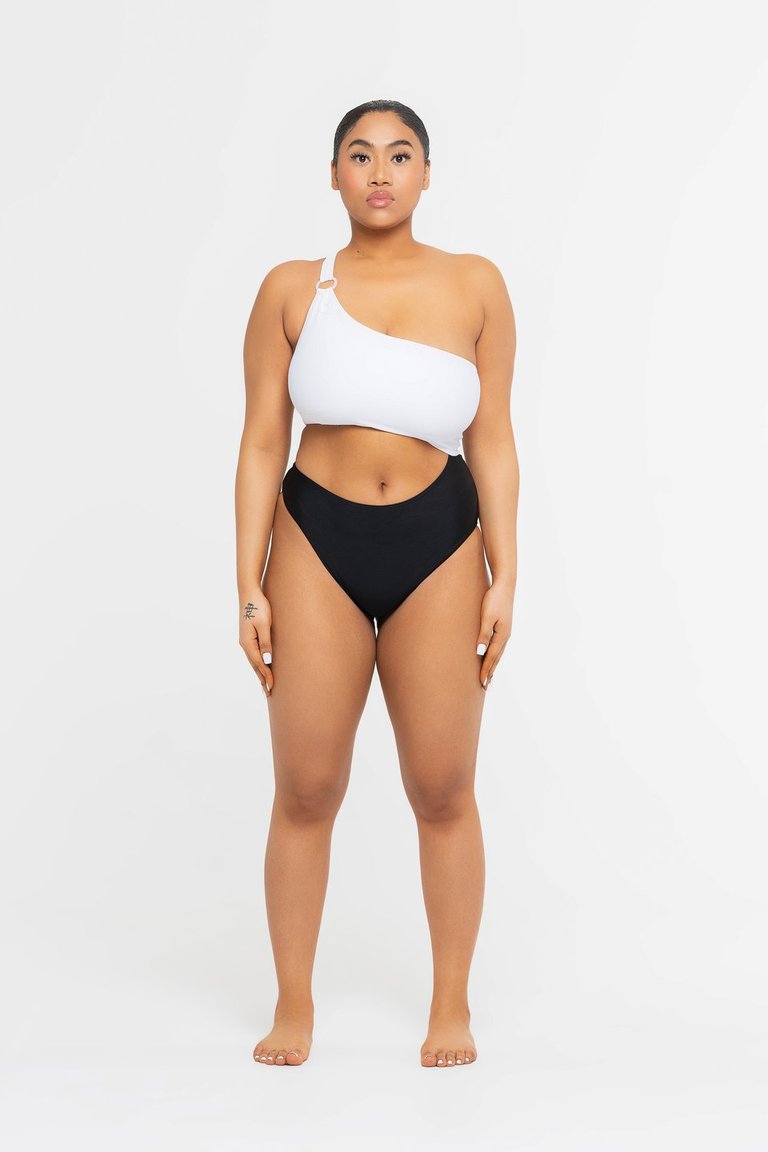 Mombasa Asymmetric One Piece (White and Black) - White and Black
