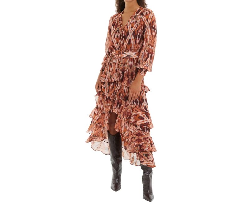 Gemini Dress In Terracotta Ikat Print - Terracotta Ikat Print