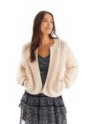 Crochet Bomber Sweater - Blush/Ivory