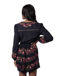 Floral Embroidered Crop Blouse - Black