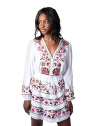Floral Embroidered Crop Blouse - White - White