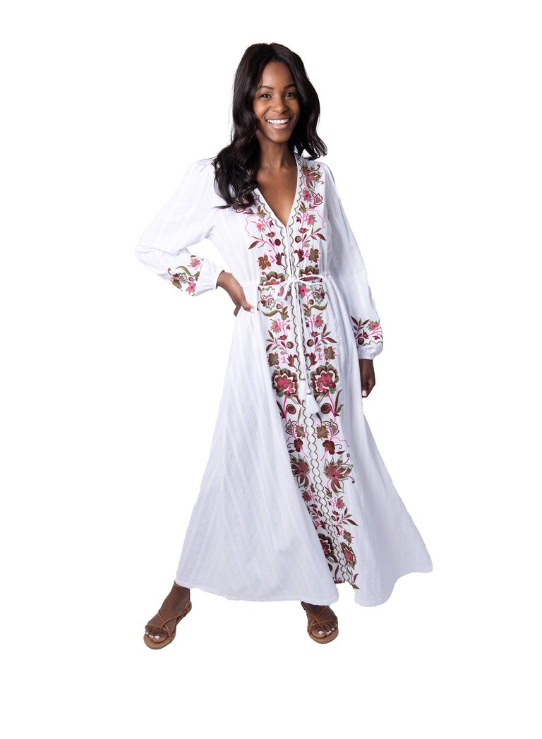 Floral Embroidered Maxi Dress - White