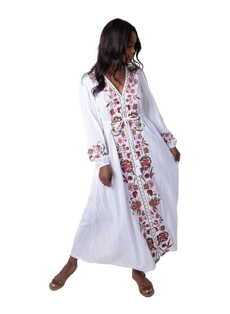 Floral Embroidered Maxi Dress - White - White