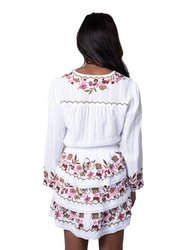Floral Embroidered Mini Skirt - White