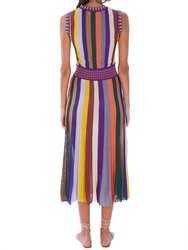 Pleated Stripe Midi Dress