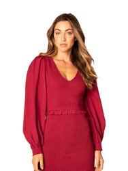 Smocked Long Sleeve Dress - Raspberry - Raspberry