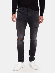 Cigarette Damaged Skinny Jeans - Washed Black