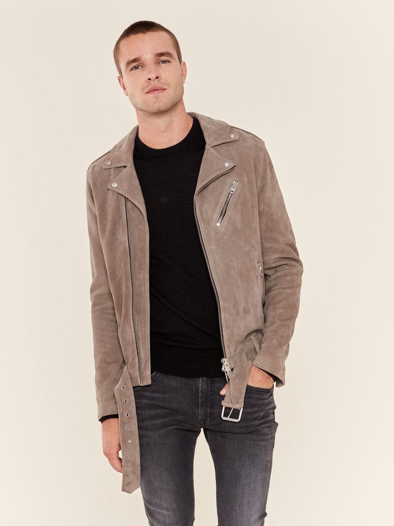 Rigg Suede Biker Jacket - Mink Grey