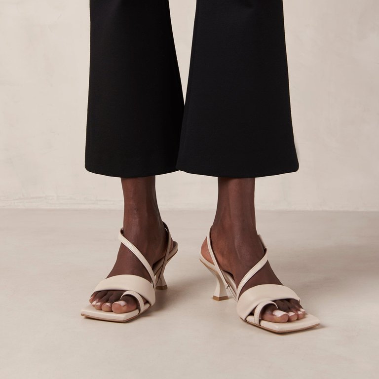 Asymmetric Straps Cream Leather Sandals - Cream