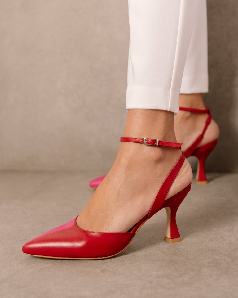 Cinderella Two-Tone Slingback Leather Pumps - Red/Pink