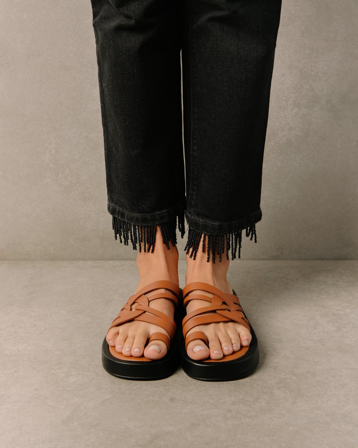 ALOHAS Tan Cool Leather Sandals Verishop