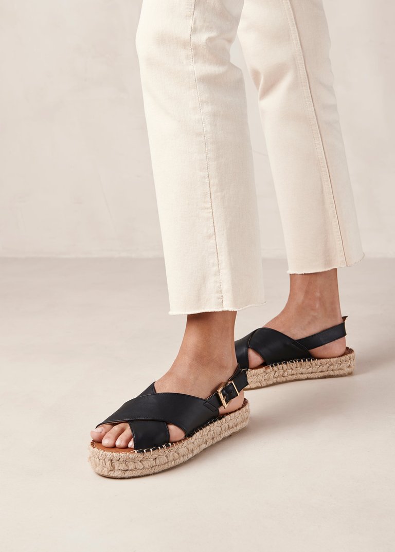 Crossed Corn Black Vegan Leather Espadrilles - Corn Black