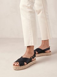 Crossed Corn Black Vegan Leather Espadrilles - Corn Black