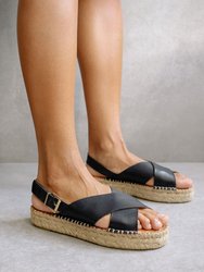 Crossed Platform Espadrille Sandals - black