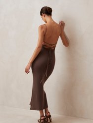 Delicate Brown Tricot Midi Dress - brown