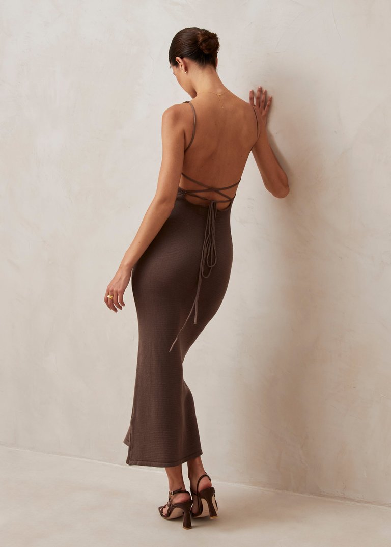 Delicate Brown Tricot Midi Dress - brown