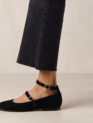 Evelyn Suede Black Leather Ballet Flats