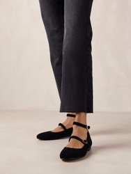 Evelyn Suede Black Leather Ballet Flats