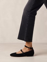 Evelyn Suede Black Leather Ballet Flats - Black