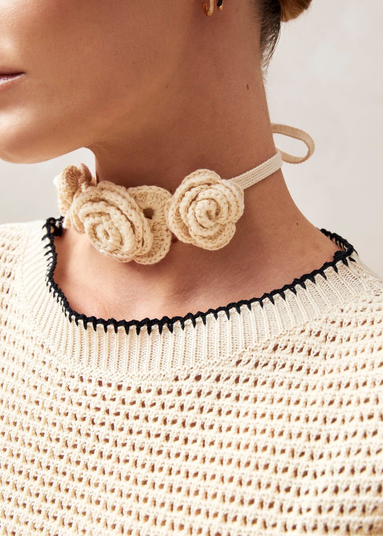 Fleur Tricot Cotton Necklace - Cream