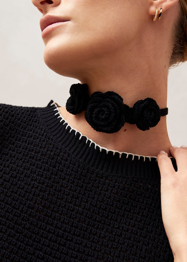 Fleur Tricot Cotton Necklace - Black