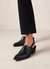 Jet Black Leather Mules - black