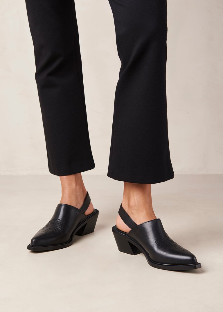 Jet Black Leather Mules