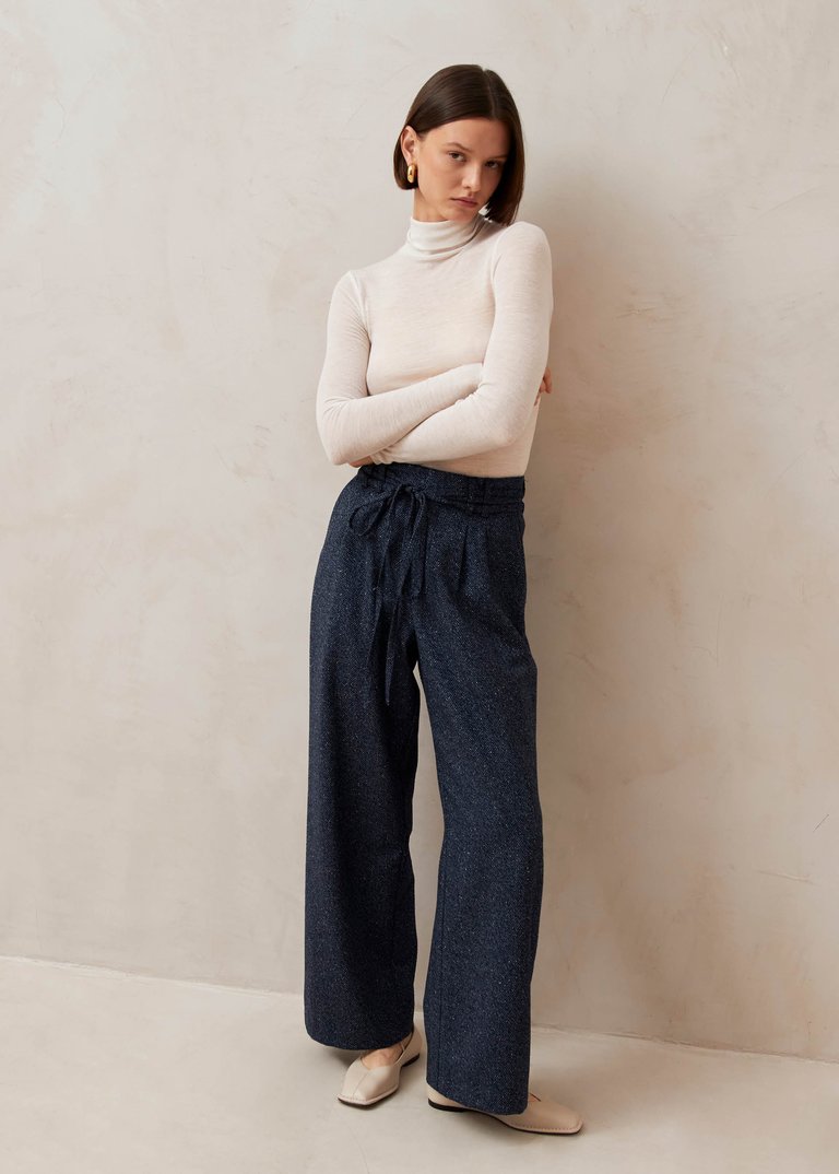 Kathy Herringbone Navy Pants - Navy