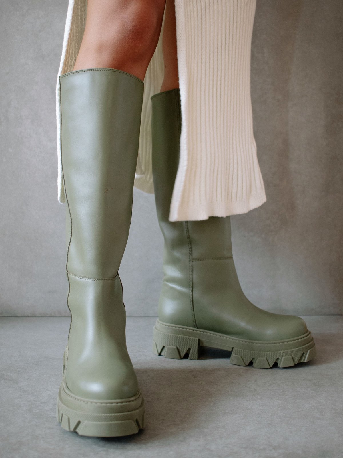 ALOHAS Khaki Katiuska Khaki Leather High Boot Verishop